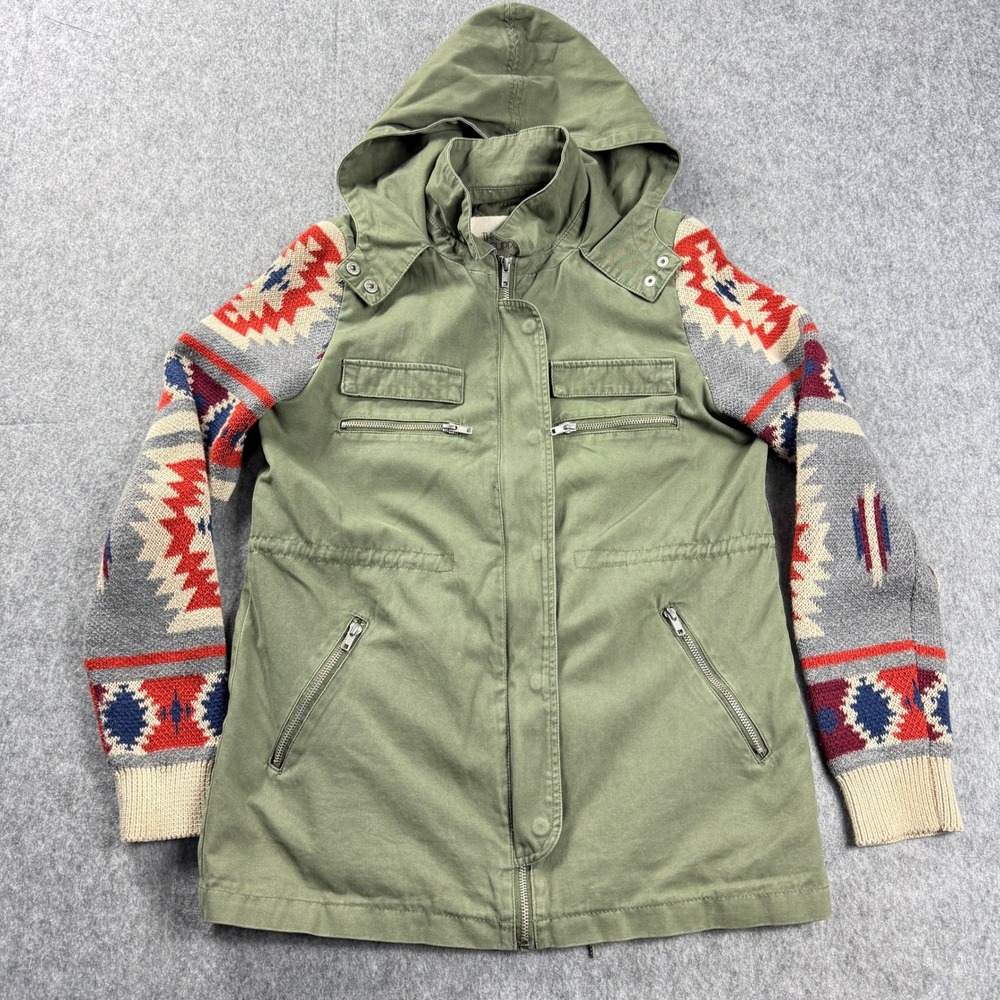 Thread and Supply Womens Jacket  Size M with Colorful Aztec Sleeves Olive
